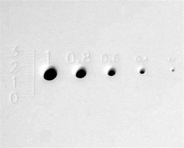 Example of different bores from laser drilling